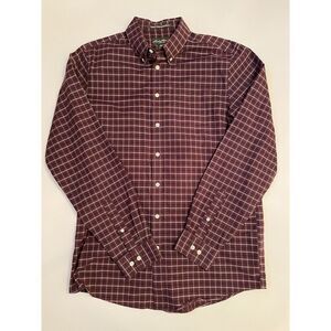 Eddie Bauer Red Plaid Button Up‎ Long Sleeve Cotton Wrinkle Resistant Shirt LT